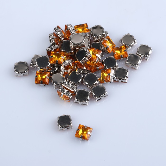 Стразы пришивные в оправе "Квадрат", 50шт, цвет жёлтый