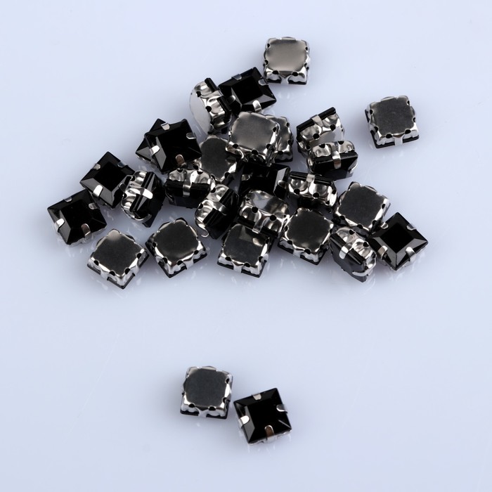Стразы пришивные в оправе "Квадрат", 50шт, цвет чёрный