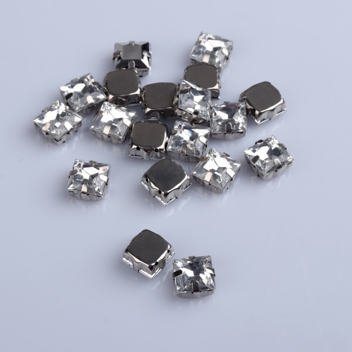 Стразы пришивные в оправе "Квадрат", 20шт, цвет белый