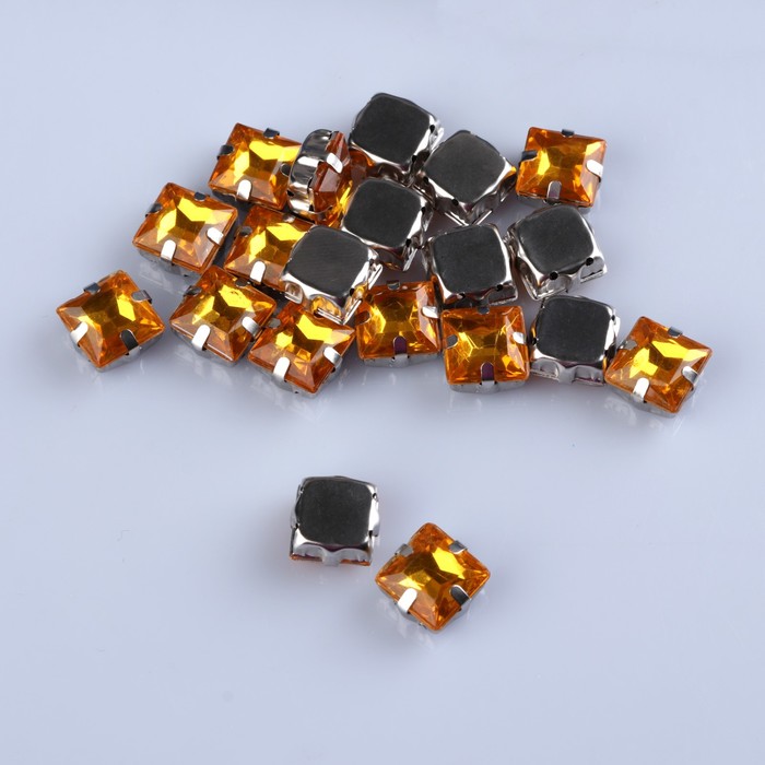 Стразы пришивные в оправе "Квадрат", 20шт, цвет жёлтый