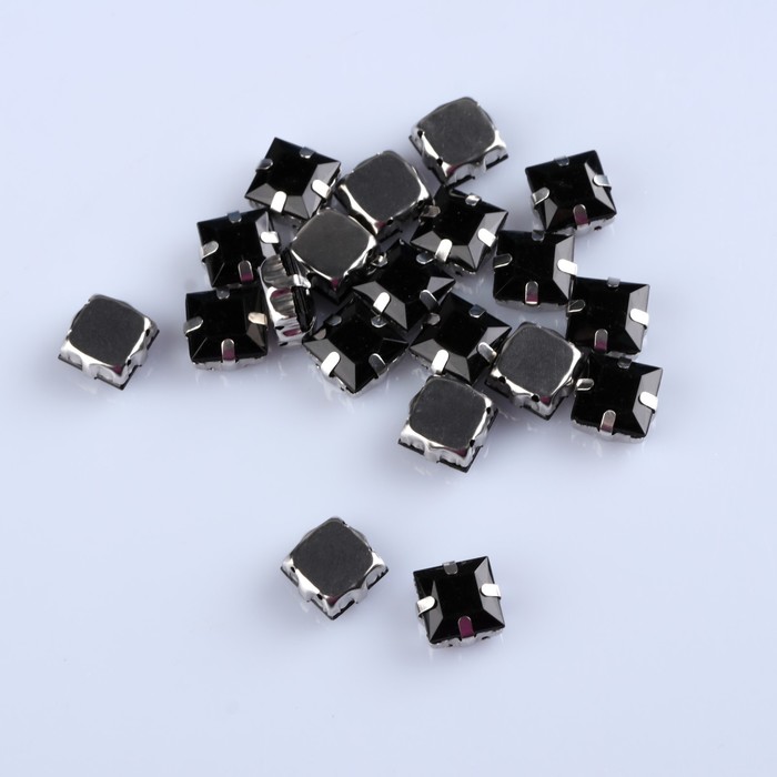 Стразы пришивные в оправе "Квадрат", 20шт, цвет чёрный