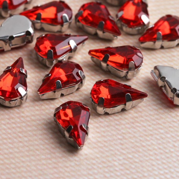 Стразы пришивные в оправе "Капля", 50шт, цвет красный
