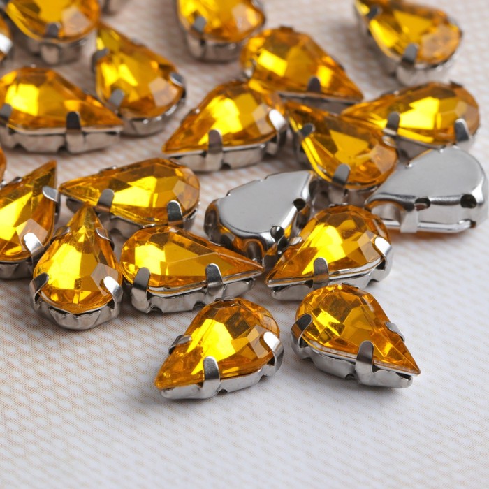 Стразы пришивные в оправе "Капля", 50шт, цвет жёлтый