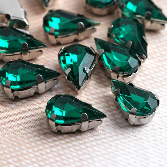 Стразы пришивные в оправе "Капля", 50шт, цвет зелёный