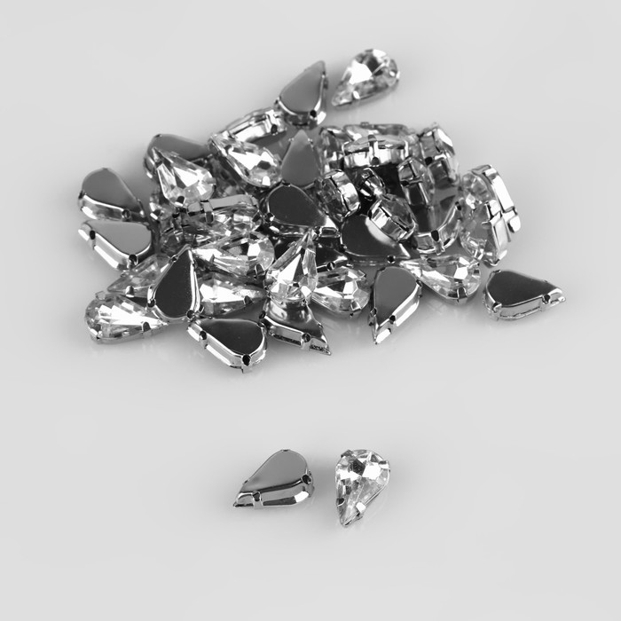 Стразы пришивные в оправе "Капля", 50шт, цвет белый