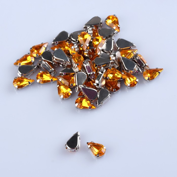 Стразы пришивные в оправе "Капля", 50шт, цвет жёлтый