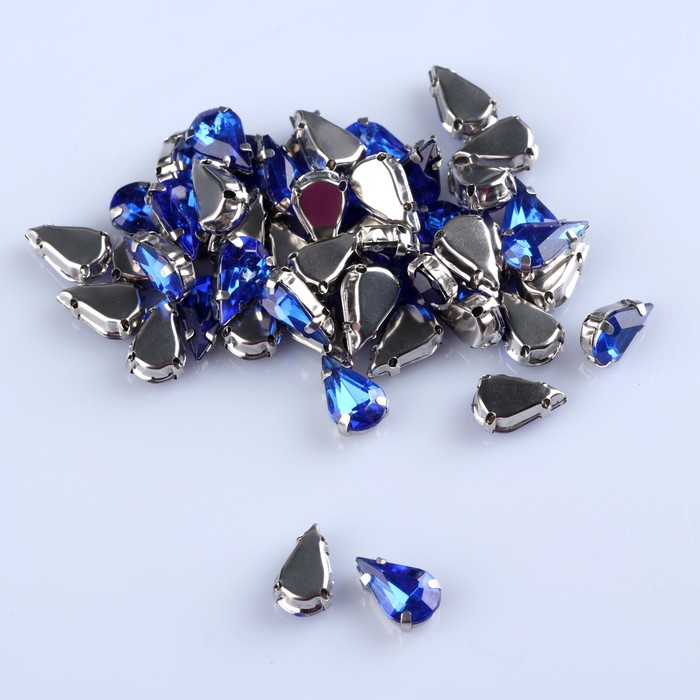 Стразы пришивные в оправе "Капля", 50шт, цвет синий