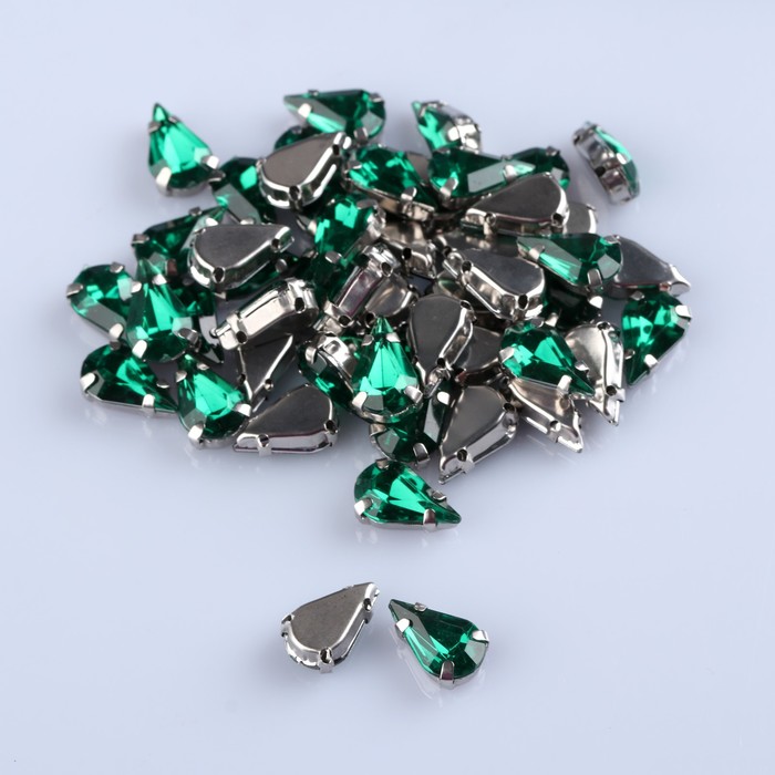 Стразы пришивные в оправе "Капля", 50шт, цвет зелёный