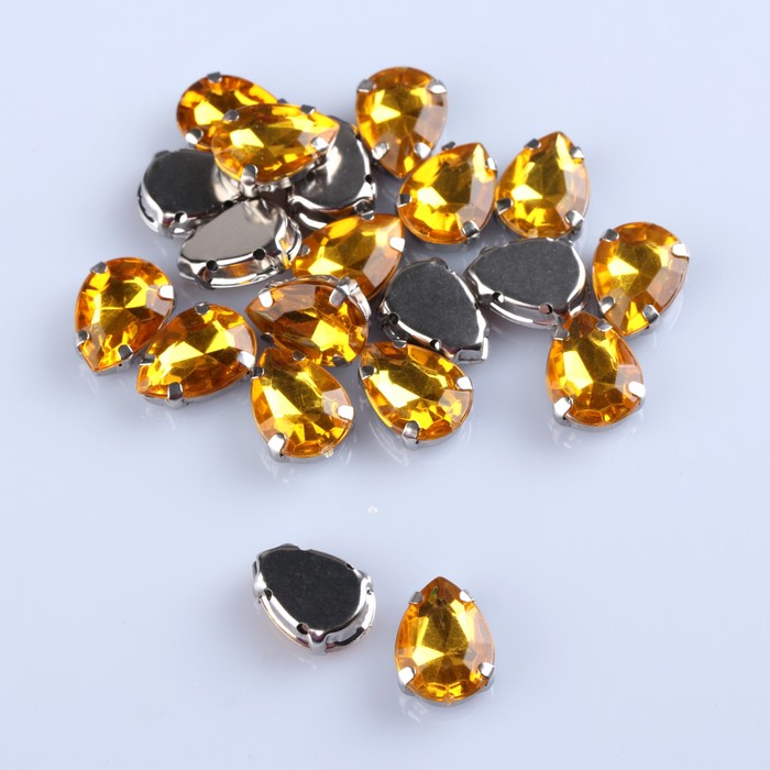 Стразы пришивные в оправе "Капля", 20шт, цвет жёлтый