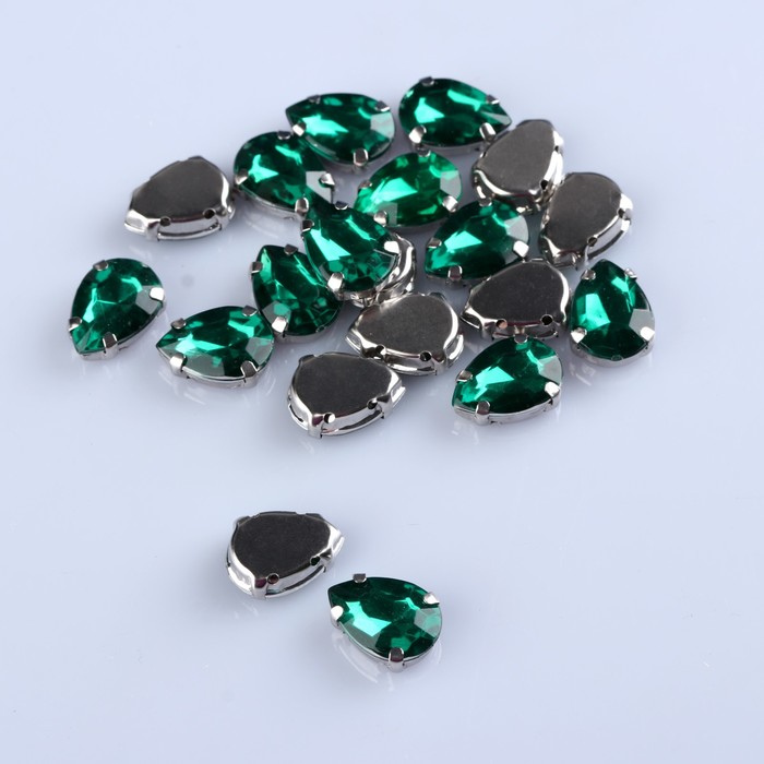 Стразы пришивные в оправе "Капля", 20шт, цвет зелёный