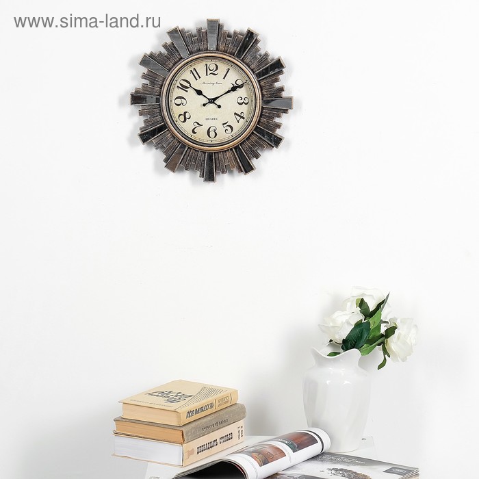 фото Часы настенные, серия: интерьер, "лучики солнца", d-30 см, коричневые