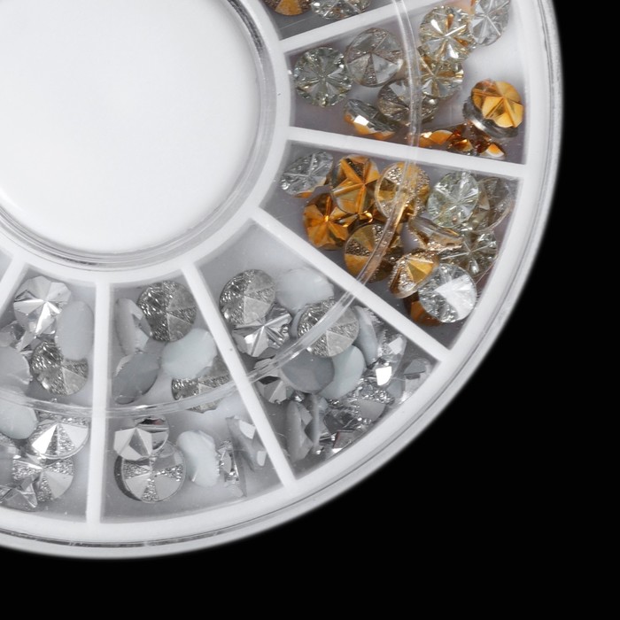 Кристаллы для ногтей, 12 ячеек, цвет серебристый/золотой