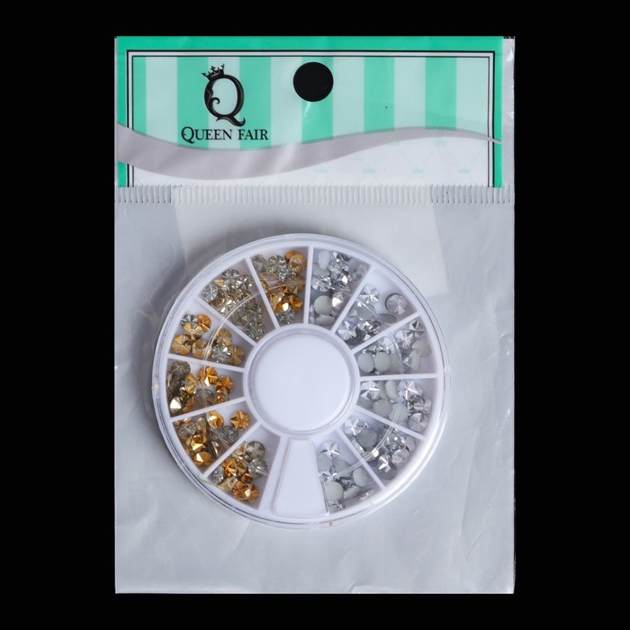 Кристаллы для ногтей, 12 ячеек, цвет серебристый/золотой