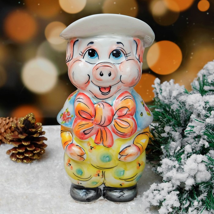 Копилка "Малышок", гжель цветная, фарфор