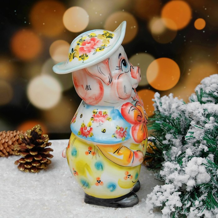 Копилка "Малышок", гжель цветная, фарфор