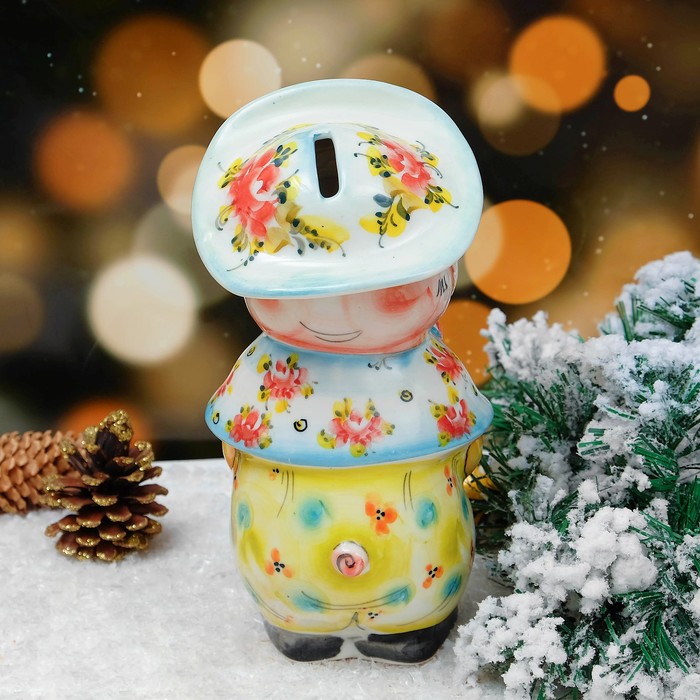 Копилка "Малышок", гжель цветная, фарфор