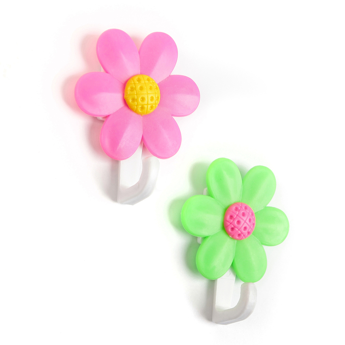 Набор крючков на липучке 2 шт "Цветы", цвет МИКС