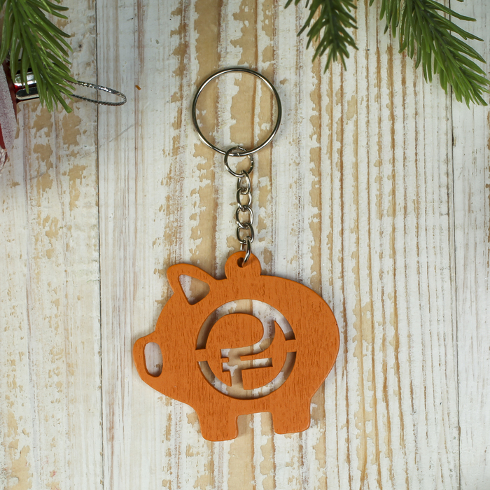 Брелок дерево "Поросёнок-монетка" 4,4х4 см