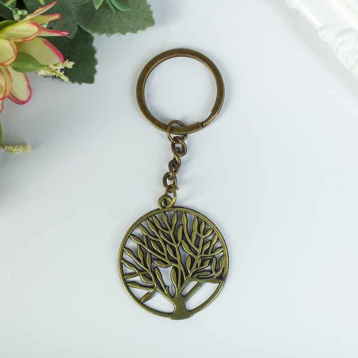 Брелок металл "Дерево в круге" бронза 4х4 см