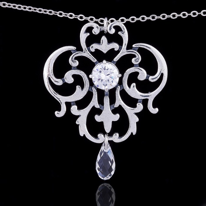 Кулон "Алансон", цвет белый в чернёном серебре