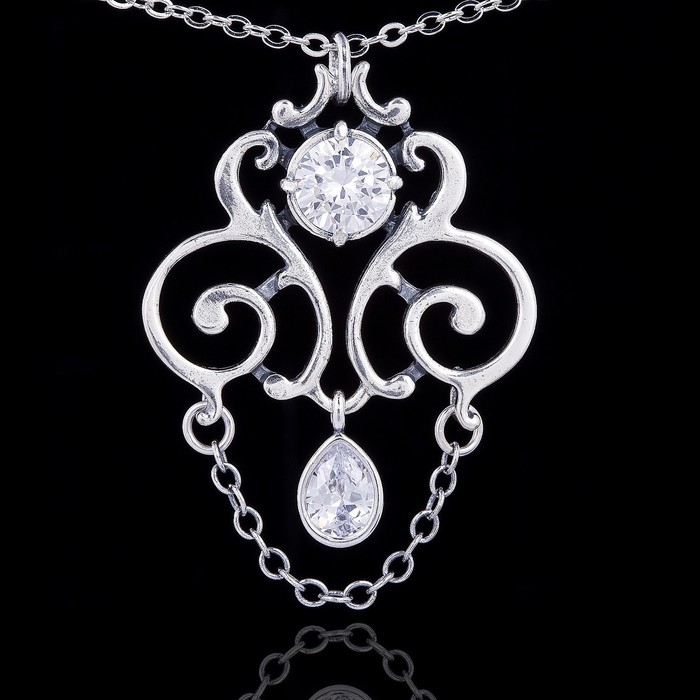 Кулон "Гранвилье", цвет белый в чернёном серебре