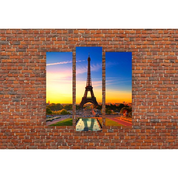 Модульная картина на экокоже "Эйфелева башня" 1 шт.-25x70, 2 шт.-25x60, 79*70 см