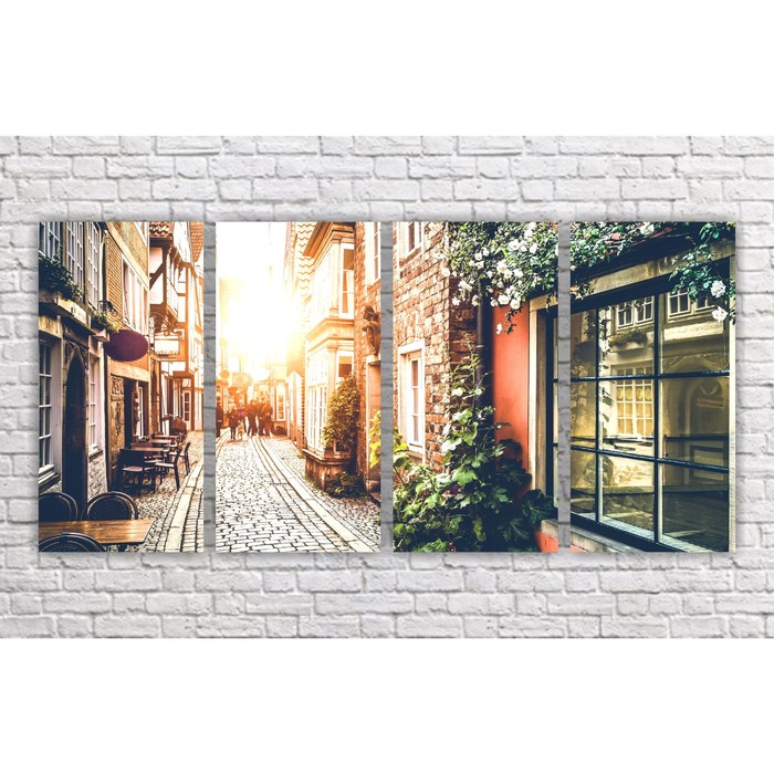 Модульная картина на экокоже "Улица в Брюгге" 4 шт.-25x50, 106*50 см