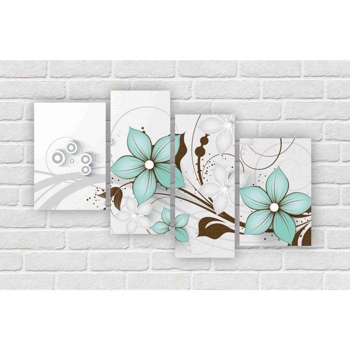 Модульная картина на экокоже "Японская ромашка" 2 шт.-25x60, 2 шт.-30x42, 116*60 см