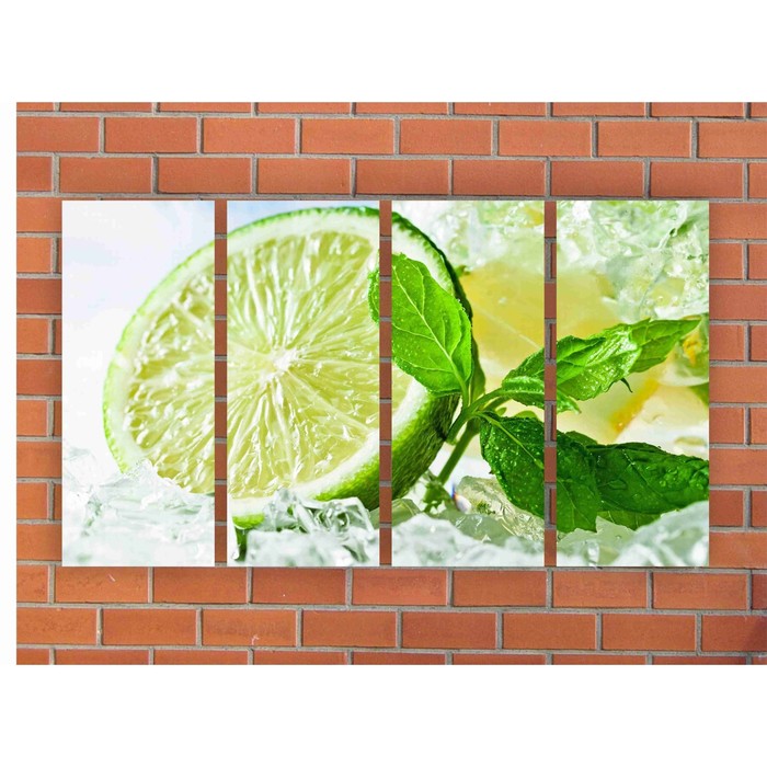 Модульная картина на экокоже "Лайм" 4 шт.-25x60, 106*60 см.