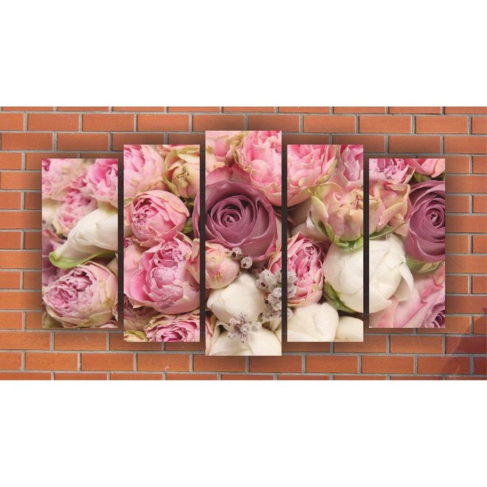 Модульная картина на экокоже "Розовый букет" 1 шт.-25x80, 2 шт.-25x70, 2 шт.-25x60, 133*80 см 3950