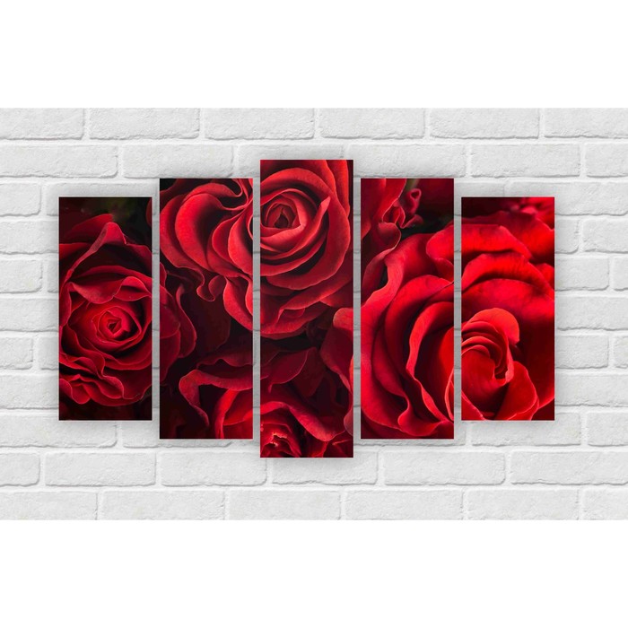 Модульная картина на экокоже "Волнистые розы" 1 шт.-25x80, 2 шт.-25x70, 2 шт.- 25x60, 133*80 см 39