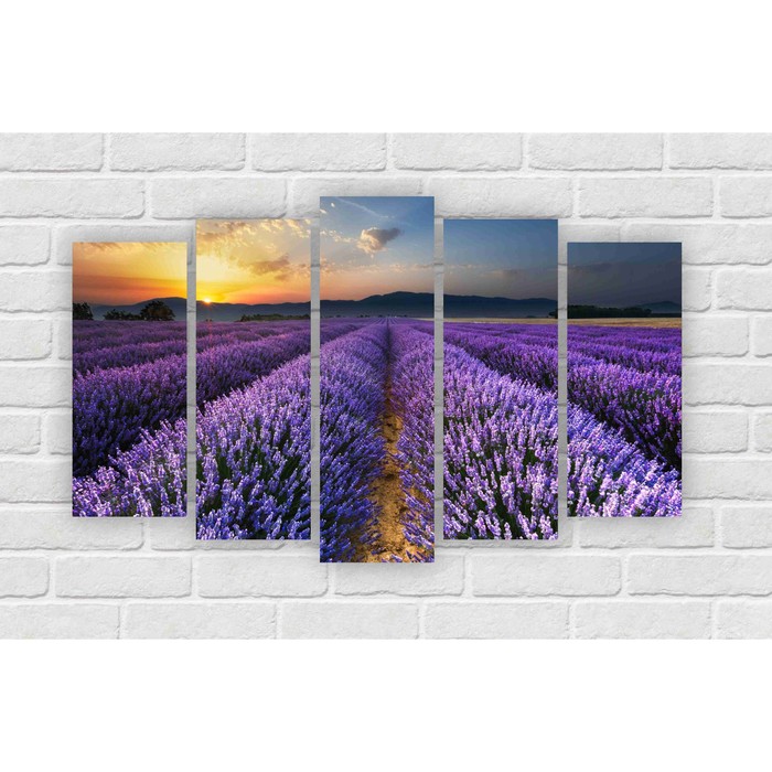 Модульная картина на экокоже "Лавандовое поле" 1 шт.-25x80, 2 шт.-25x70, 2 шт.-25x60, 133*80 см 39