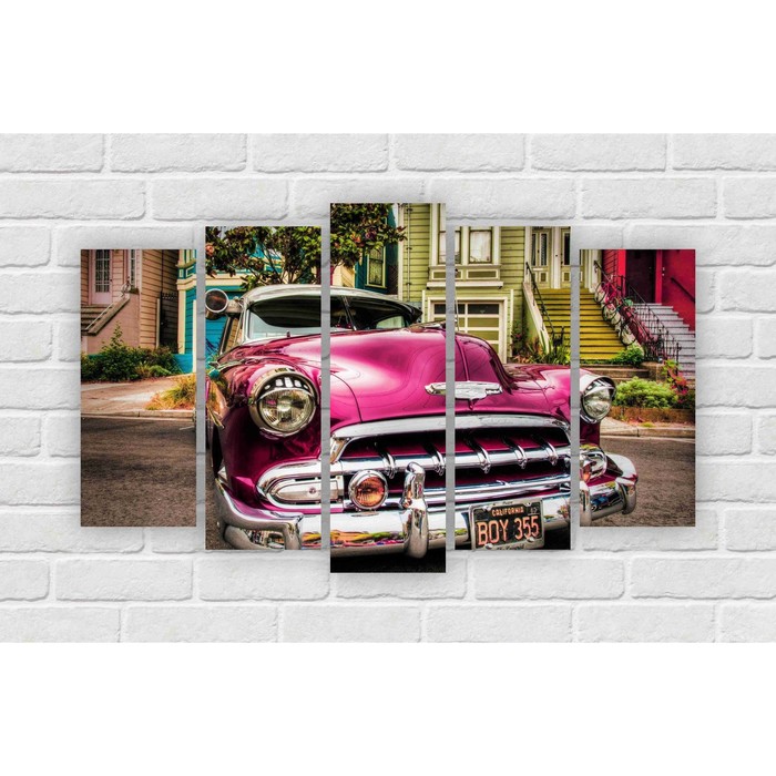 Модульная картина на экокоже "Ретро автомобиль" 1 шт.-25x80, 2 шт.-25x70, 2 шт.-25x60, 133*80 см 3