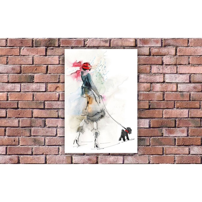 Картина на экокоже &quot;Дама с сабачкой. Акварель&quot; 50*70 см