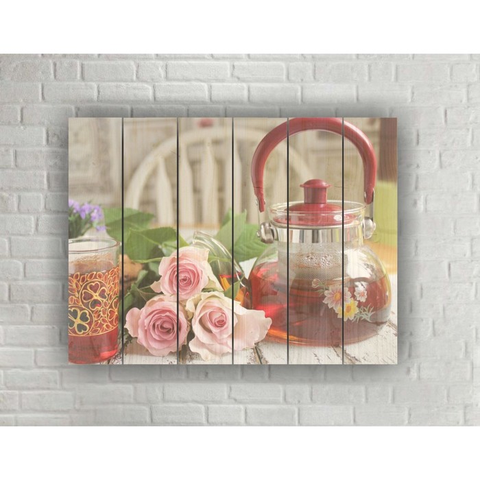 Картина на дереве в стиле Loft "Чайная церемония" 56*42 см