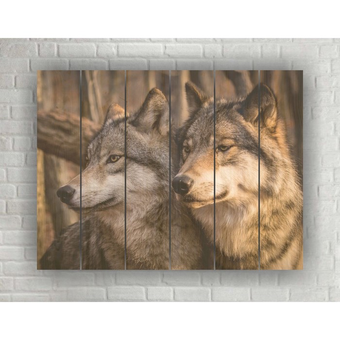 Картина на дереве в стиле Loft "Волки" 56*42 см