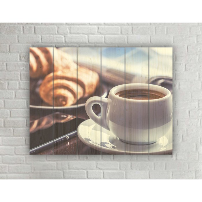 Картина на дереве в стиле Loft "Бодрящее кофе" 56*42 см