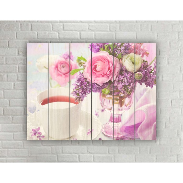 Картина на дереве в стиле Loft "Чашка чая" 56*42 см