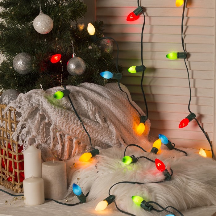 НИТЬ, 6 м, "Белт лайт", Н.З. 25 патронов E12, шаг 20 см, c прищепкой, 220 V, НИТЬ ЗЕЛЁНАЯ