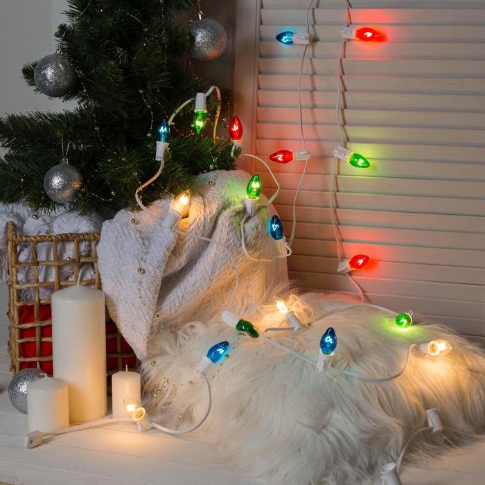 НИТЬ, 6 м, "Белт лайт", Н.Б. 25 патронов E12, шаг 20 см, c прищепкой, 220 V, НИТЬ БЕЛАЯ