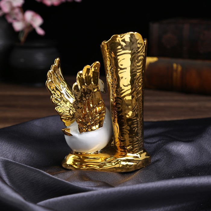 Сувенир керамика вазон "Лебедь белая с золотыми крыльями" 17,2х14х7,2 см