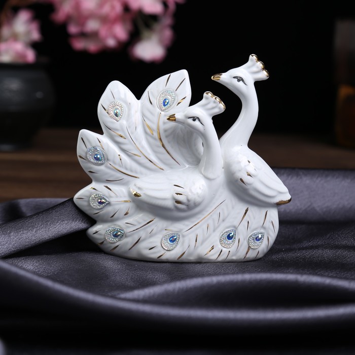 Сувенир керамика "Белые павлины" 13,6х14х4,3 см