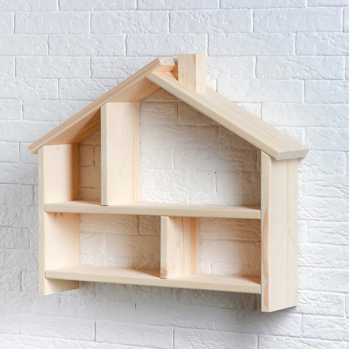 Полка "Домик с трубой" из СОСНЫ, 55х14х48см