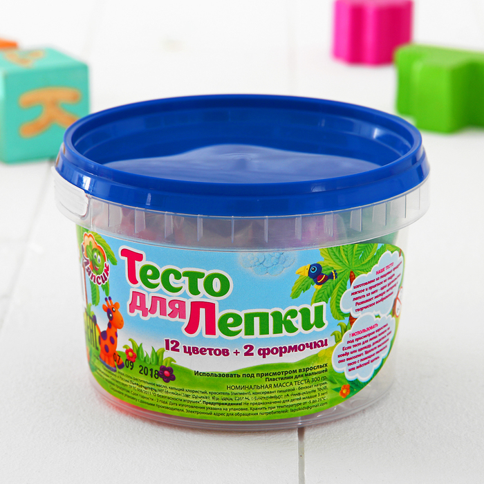 Тесто для лепки, 12 цветов + 2 формочки в банке
