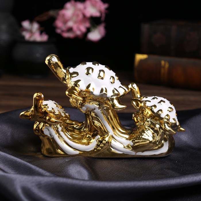 Сувенир керамика &quot;Три черепахи&quot; белый с золотом 14х23х10,5 см