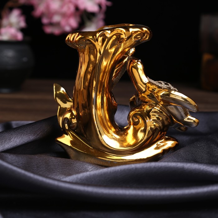 Сувенир керамика вазон "Дельфин и черепаха" золото 15,3х17х9 см