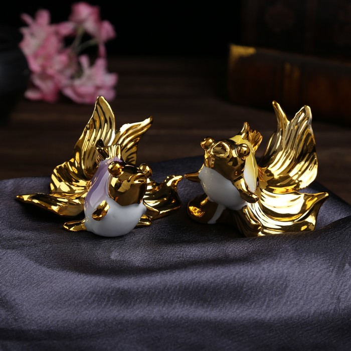 Сувенир керамика "Яркая рыбка с золотым хвостом" набор 4 шт 6х10,5х11 см