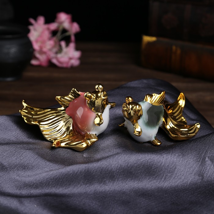 Сувенир керамика "Яркая рыбка с золотым хвостом" набор 4 шт 6х10,5х11 см