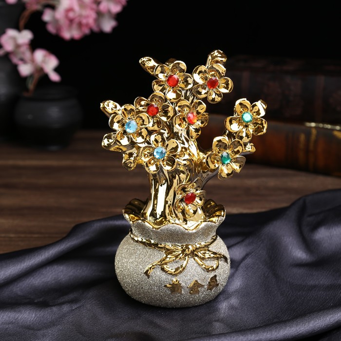 Сувенир керамика "Дерево с золотыми цветами, в мешке" 24,5х18х12 см