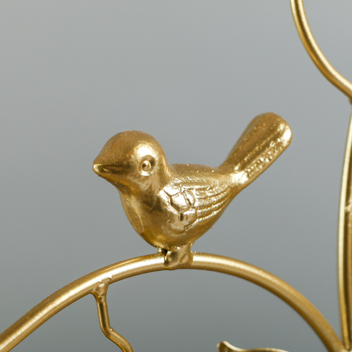 Подсвечник металл на 2 свечи "Клетка с розами и птицей" золото 33,5х24,5х13 см